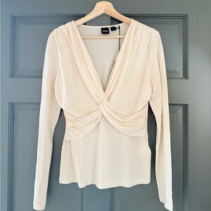 Boss Cream Long-Sleeve Twist Front Blouse